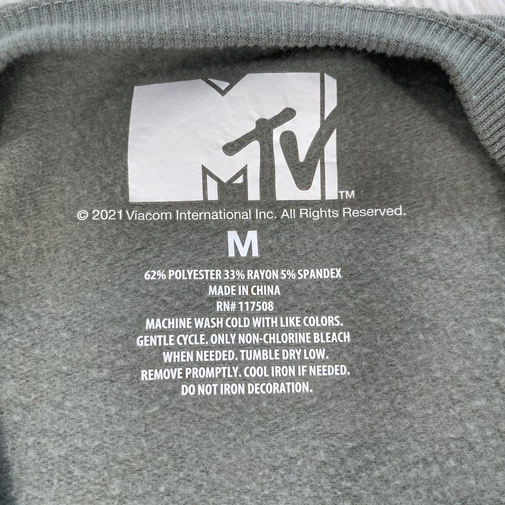 MTV Music Television Graphic Sweatshirt‎ Olive Green Leopard Print Logo Medium - Picture 5 of 6